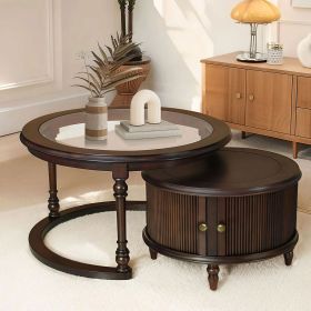 Modern Nesting Coffee Table Set with Tempered Glass and Solid Wood Frame