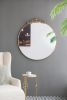 36" x 38.5" Round Wall Mounted Gold Mirror with Vintage Adornment Top Design and Gold Metal Frame