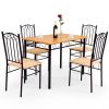 5 Piece Dining Set with 1 Rectangle Wooden Table and 4 High Backrest Cushioned Chairs