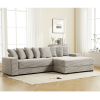 L Shaped Gray Corduroy Sofa with Right Chaise Daybed, Left Double Seat, Wide Padded Armrests and 8 Matching Throw Pillows