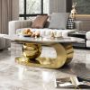 51” Oval Faux Marble Coffee Table with Gold Stainless Steel Base, Sintered Stone Top, and Natural Veining Pattern