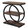3 Tier End Side Table with Double O Shape Frame Design in Rustic Brown Finish