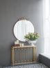 36" x 38.5" Round Wall Mounted Gold Mirror with Vintage Adornment Top Design and Gold Metal Frame