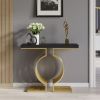 39.4" Modern Narrow Console Table with Geometric Metal Base Black Entryway Table