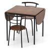 3 Piece Dining Set with Drop Leaf Table and 2 Curved Backrest Chairs