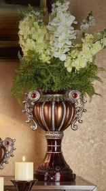 17.5" Bronze Delicata Urn Shaped Decorative Vase with Silver Accents