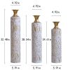 Set of 3, Handcrafted Cylindrical Metal Decorative Floor Vases with Polished & Hammered Gold Finish, and Embossed Body Pattern