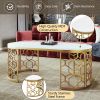 47.2" Modern Oval Coffee Table with Cut-Out Pattern Gold Metal Stainless Steel Frame and Smooth White Tabletop