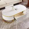 Modern Oval Coffee Table with Drawers, Curved Profile Design, Gold Metal Accents and 47.2"