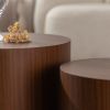 Set of 2, Nesting Coffee Table Set with Walnut Finish, Round Cylinder Shape, and Protective Foot Pads