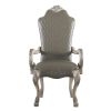 Set of 2, Grey and Vintage Bone White Arm Dining Chairs with Floral Crown & Nailhead Trim
