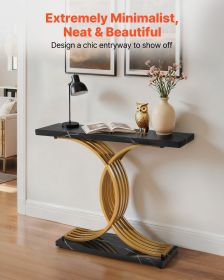 VEVOR 39” Black & Gold Console Table with Intertwined Geometric Metal Base and Rectangle Tabletop