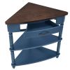 33.8” Small Triangle Corner Table with 3 Tiers, 2 Open Bottom Shelves and 1 Top Drawer