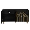 Black Modern Fluted Sideboard Buffet Cabinet with 4 Doors Storage and Adjustable Shelves