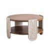 Palace Style Hand-Carved Wooden Coffee Table with Double Layer Storage