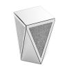 Inverted Triangular Silver Mirror Square Side End Table with Crushed Crystal Diamond Inlaid Design