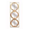 Mango Wood Wall Mirror with 3 Round Stacked Mirrors,Gold Rectangular Frame and Horizontal or Vertical Display Options