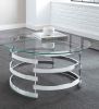 Gray Tayside Coffee Table with Round Chrome Plated Base and Tempered Clear Glass