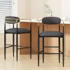 Set of 2, Gray Bar Stools with Black Iron Toothpick Style Leg Design, Gold Armrests, Iron Footrest & Curved Backrest
