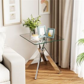 20" x 20" x 22.5" Side End Table with Clear Tempered Glass Top and Silver Intersecting Metal Legs