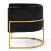 Upholstered Black Velvet Accent Chair with Gold Metal Frame & Legs and Barrel Curved Backrest