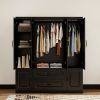 Livelylodge Modern Black Wardrobe, Large Storage Capacity with 4 Top Doors, 2 Bottom Drawers & 2 Bottom Doors