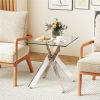 20" x 20" x 22.5" Side End Table with Clear Tempered Glass Top and Silver Intersecting Metal Legs