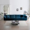 146.5” Modular Sectional Sofa with 4 Spacious Seating Areas, Padded Cushions and Made of Blue Chenille Upholstered Fabric