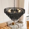 Rustic 5-Tier Chandelier with Handwoven Black Hemp Rope Shades and 8 Light Sockets