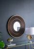 31.5” Round Carter Wooden Mirror with Gold Iron Frame and Pleated Carved Pattern