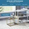 2-Tier Side End Table with Marble Finish Tabletop and Gold Metal Frame