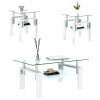 Set of 2, White Square Modern End Tables with Clear Tempered Glass Top, Frosted Bottom Glass and Metal Legs
