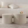 Beige Nesting Coffee Table Set of 2 with Wave Stripe Design