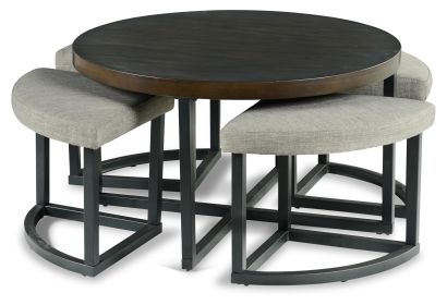 Brown Yukon Coffee Table With 4 Stools and Protective Foot Pads
