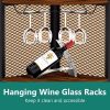 64” 6 Tier Corner Storage Cabinet Stand with Charging Stations, Built-In Wine Glass Rack and Iron Mesh Bottom Door
