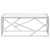 Silver Stainless Steel Coffee Table with Clear Tempered Glass Top and Protective Foot Pads
