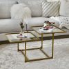 HOMCOM Gold Metal Coffee Table with Double Tabletops, 2 Different Heights and Clear Tempered Glass
