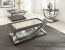 Transitional Style End Table, Stainless Steel Legs, Antique Mirror Top Insert with a Classic Look and Modern Twist