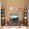 64” 6 Tier Corner Storage Cabinet Stand with Charging Stations, Built-In Wine Glass Rack and Iron Mesh Bottom Door