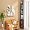 64” 6 Tier Corner Storage Cabinet Stand with Charging Stations, Built-In Wine Glass Rack and Iron Mesh Bottom Door