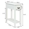 2 Tier End Bedside Sofa Side Table Narrow Nightstand with 1 Drawer and Open Lower Shelf