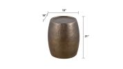21” Modern Aluminum End Table with Hand Hammered Design, Drum Shaped and Glossy Antique Gold Finish
