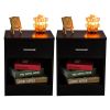 2 Piece Black Night Stand with Top Drawer and Open Bottom Shelf