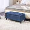 Dark Blue Storage Ottoman Bench with Button Tufted Lift Top and Hidden Storage