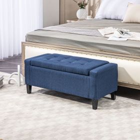 Dark Blue Storage Ottoman Bench with Button Tufted Lift Top and Hidden Storage