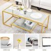 Modern 2-Tier Rectangular Gold Coffee Table with Clear Tempered Glass and Open Bottom Shelf