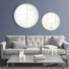 27” Round White Beaded Wall Mirror with Metal Frame