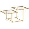 HOMCOM Gold Metal Coffee Table with Double Tabletops, 2 Different Heights and Clear Tempered Glass