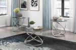 Marion Collection 3-Piece Table Set with Circular Intertwined Silver Metal Base and Black Tempered Glass Tops