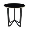 Round Coffee Table and Two End Tables with Black Tempered Glass Tops, Gold Hued Banding and Black Finish Metal Base